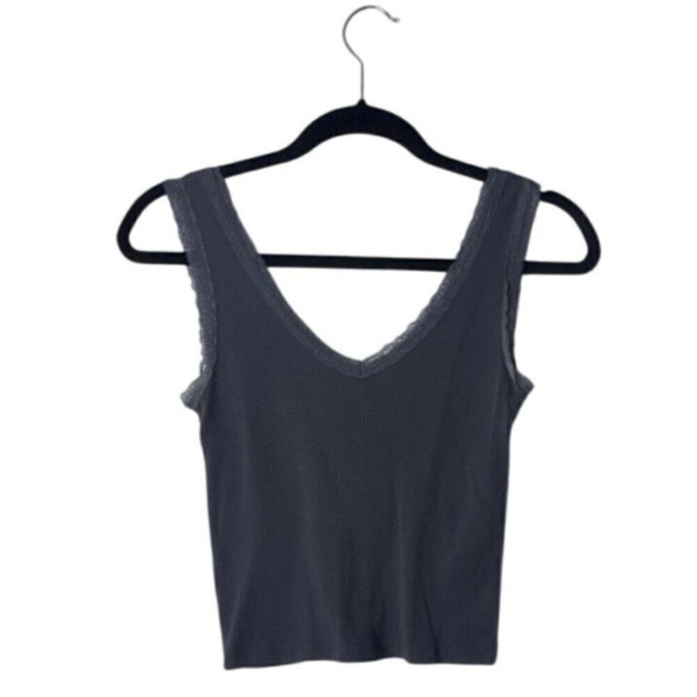 Fitz + Eddi Womens Ribbed Tank Top Sleeveless V-Neck Size S Rayon Spandex Blend